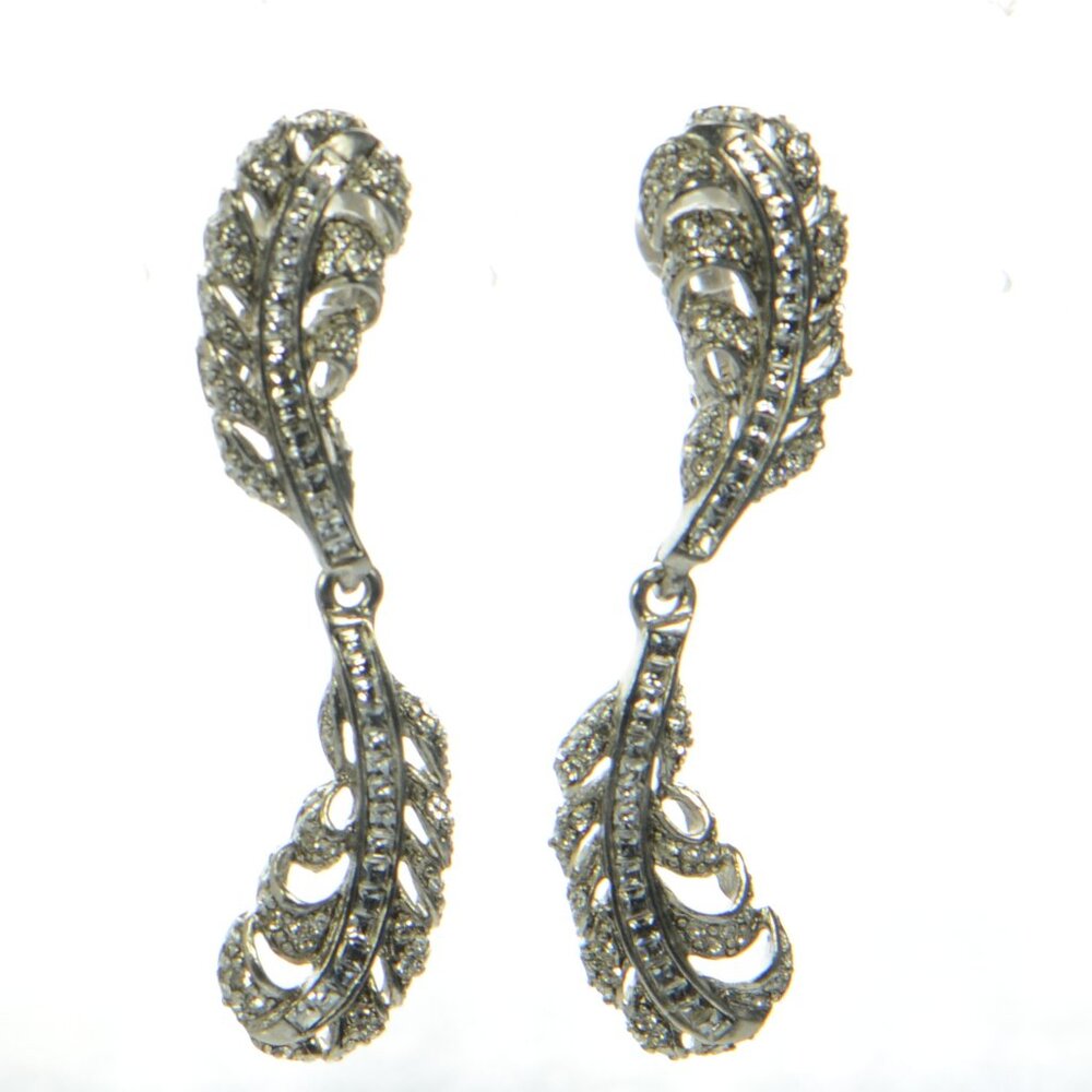 Oscar de la Renta Crystal Feather Drop Earrings